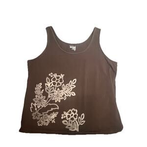 Basic Editions Brown Tank Top 3X Sleeveless Floral Graphic Casual Plus Size